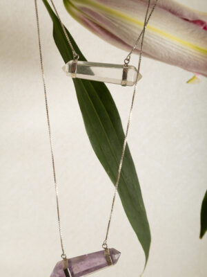 ESCAPULÁRIO PÊNDULOS BITERMINADOS CRISTAL E AMETISTA