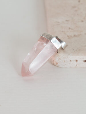 PINGENTE AUTORAL PÊNDULO QUARTZO ROSA NA PRATA 925